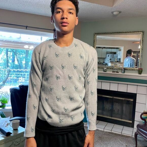 Skull Cashmere Indie Skull Print Sweater Teal S - Picture 8 of 8